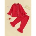 thumbnail image 2 of xiaxaixu Toddler Girls 2Pcs Pajamas Set Long Sleeve Ruffle Trim Button Down Shirt and Pants Set Sleepwear, 2 of 8