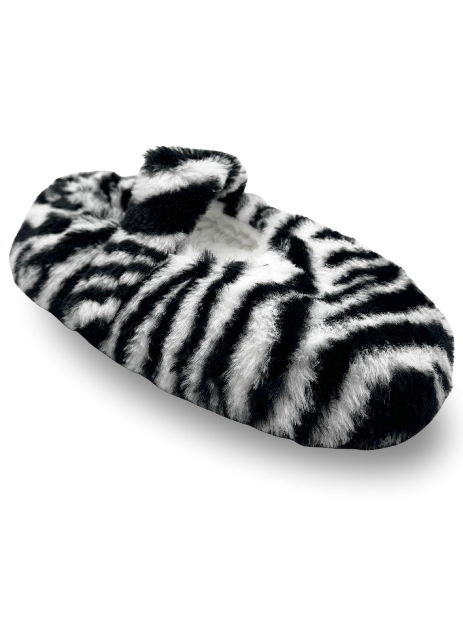 Fuzzy Babba Women's Faux Fur Zebra Mary Jane Slipper Socks, 1-Pack, Shoe Sizes 7-9.5