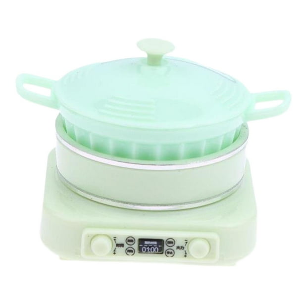 Cocina de inducción en miniatura a escala 1/12, 4 x 4,3 x 4,6 cm, mini electrodoméstico de cocina, utensilios de cocina para decoración de casas de Verde