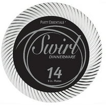 1 - Party Essentials 9" Swirl Plates - White & Silver 14 Ct.
