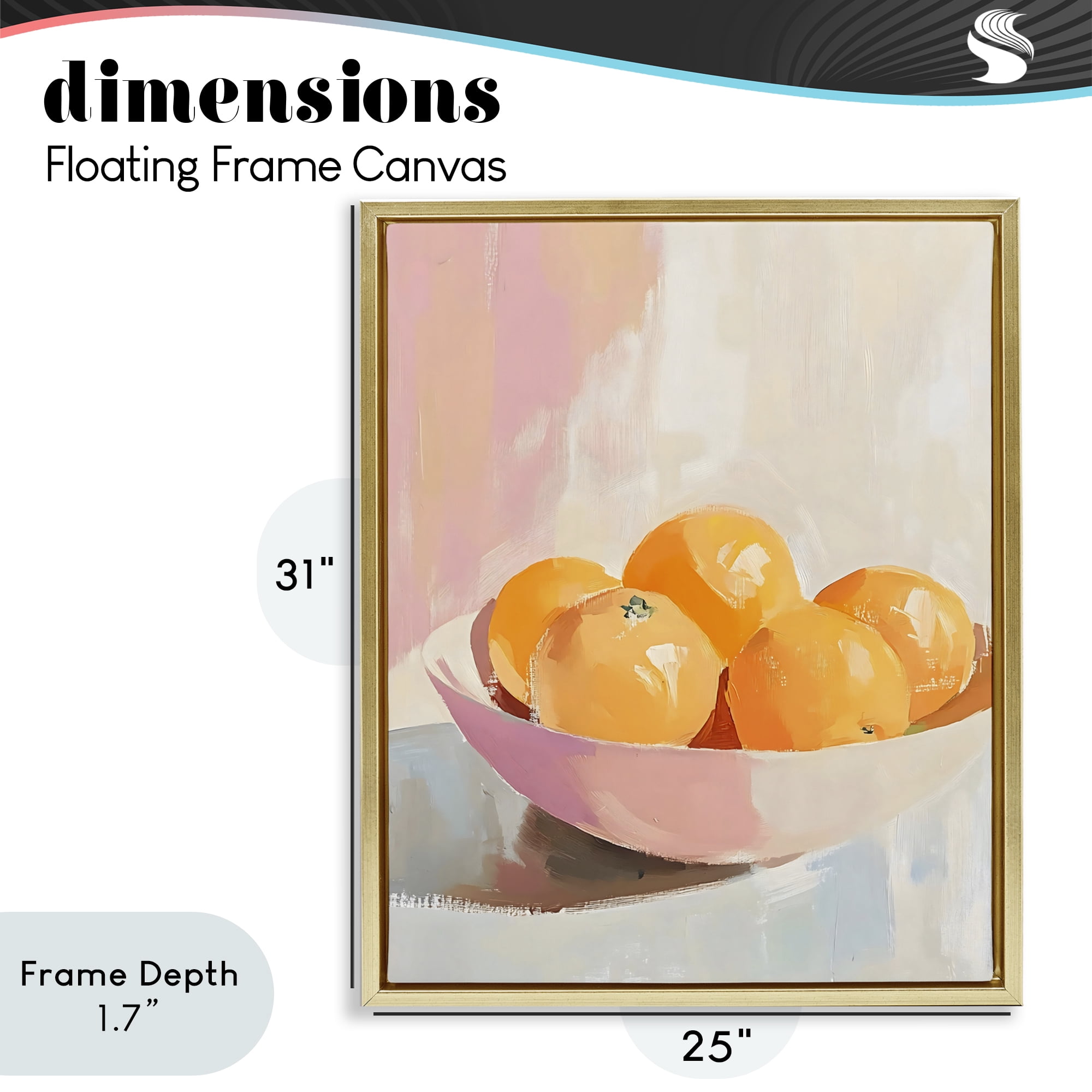 Stupell Industries Pastel Bowl of Oranges Gold Framed Floater Canvas Wall Art, design by The Prints Vibe