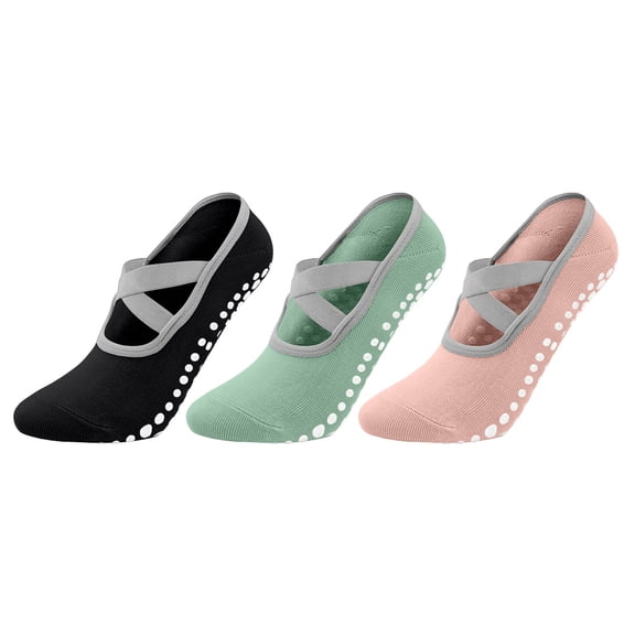 Ynynloco 3 Pack Pilates Socks for Women Non Slip Grip, Yoga Socks with Grippers for Barre, Hospital, Ballet, Dance, Workout