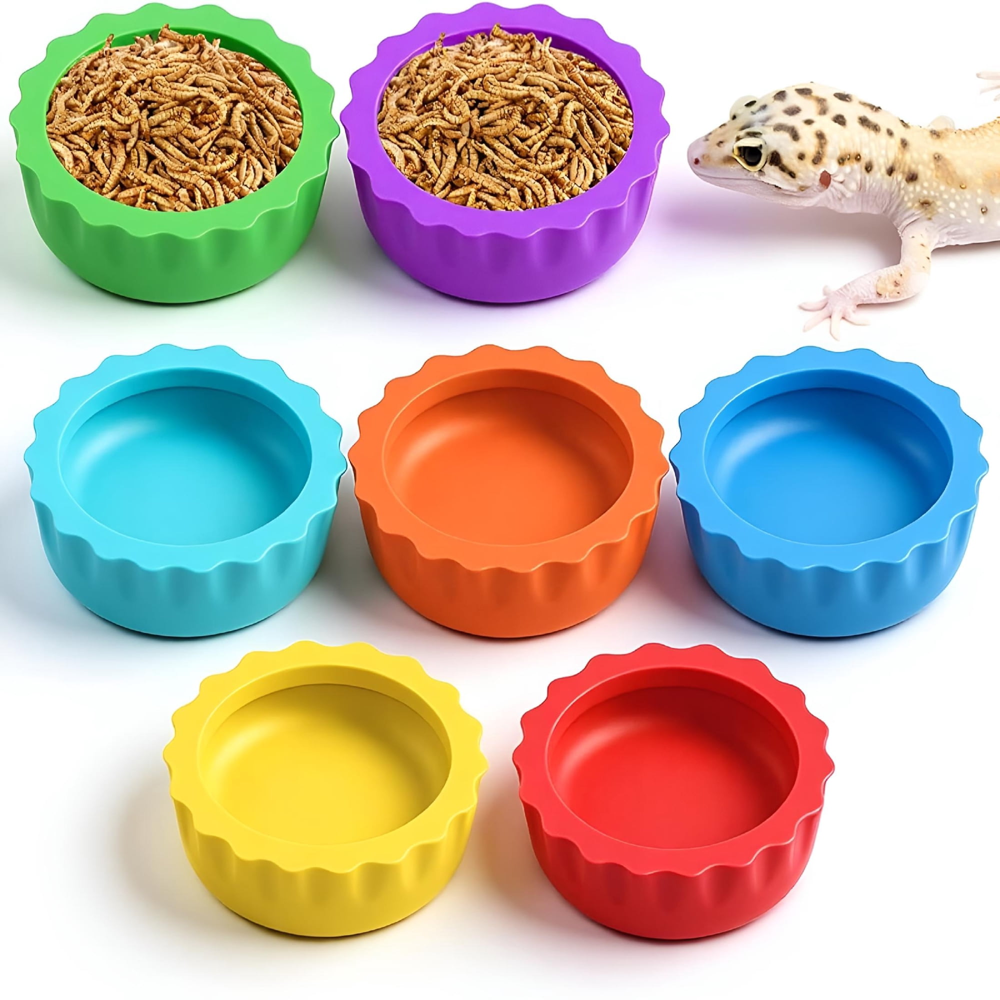 ACDANC 7 Pack Crested Gecko Food Dish and Water Bowl Small Reptile Feeding Cups Reusable Hermit Crab Food Dish & Corner Food Dishes Gecko Water Bowl