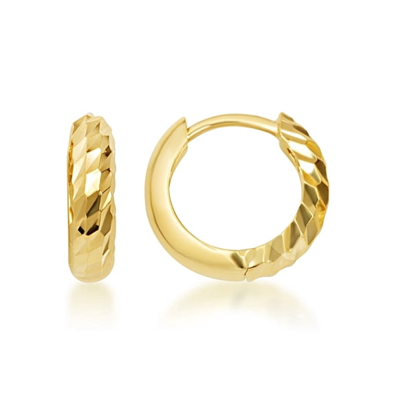 14K Yellow Gold Textured Diamond Cut Hoop Earrings