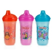 Nuby 3 Piece Insulated No Spill Easy Sip Cup with Vari-Flo Valve Hard Spout, Girl, 9 Oz