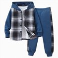thumbnail image 4 of HCNTES 2 Pieces Sweatsuit Flannel Plaid Shirt Tops Hoodies Pullover Jacket Cargo Sweat Pants Clothing Set Baby Boy Winter Clothes Hooded Color Blocked Set, 4 of 4