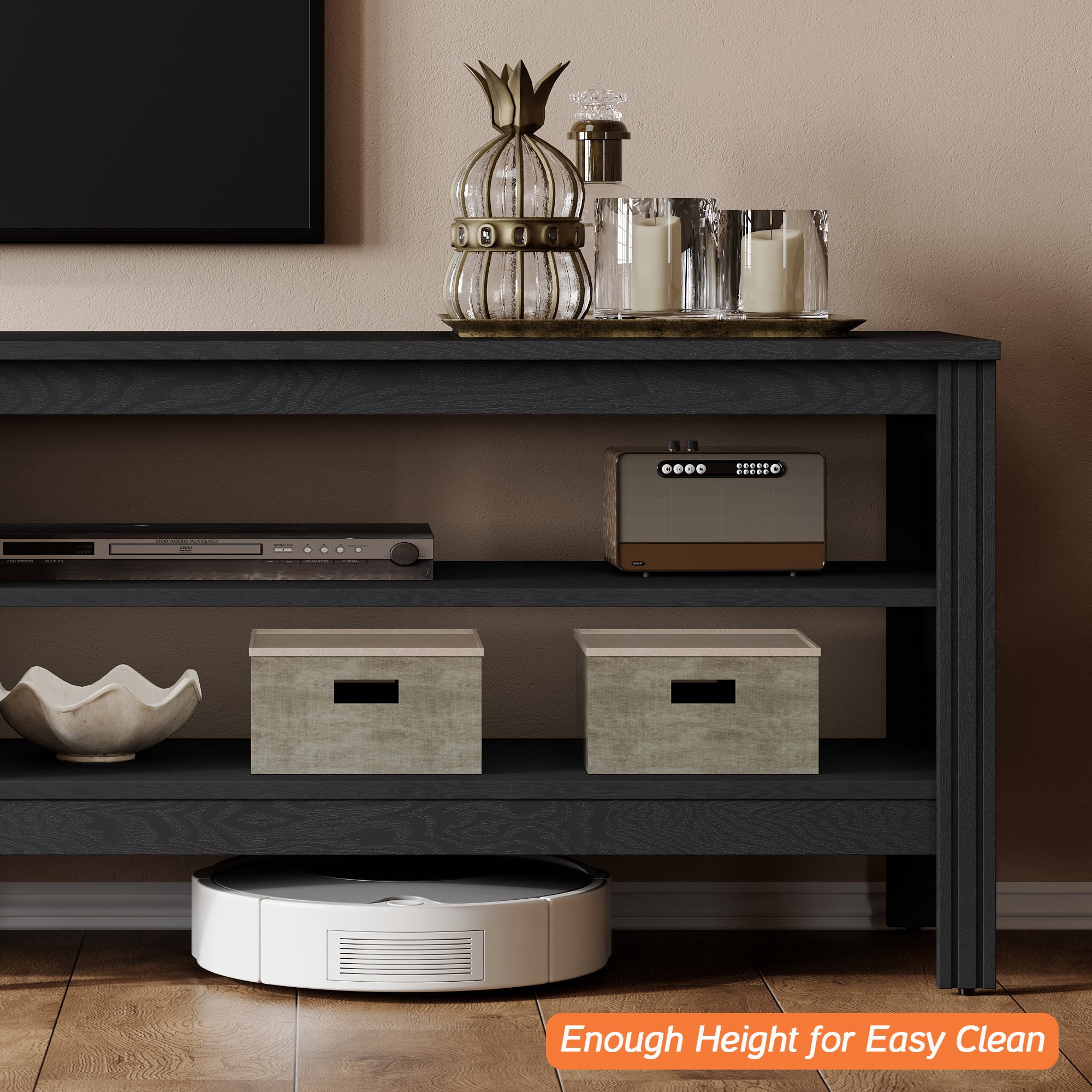 WAMPAT Black Farmhouse TV Console Table for Up to 75 Inch TV, 70” Media Stand with Large Storage