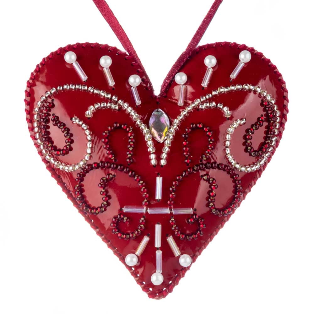 Bead embroidery kit on artificial leather Heart Christmas Ornament FLBB-136