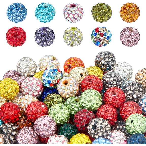 10mm Crystal Beads Rhinestones Beads 100pcs Pave Disco Ball Beads Mixed Color Polymer Clay Diamond Round Beads for Summer Bling Pen Bracelet Necklace Earring Jewelry Making Christmas