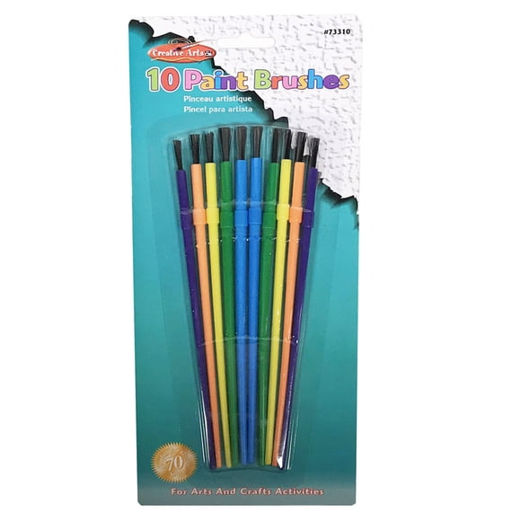 Creative Arts By Charles Leonard Plastic Artist Brushes, Assorted Sizes & Colors, 10/Pack