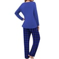 thumbnail image 3 of Qylux Women's Pajama Long Sleeve Adjustable Long Pants Sleepwear Set Soft Two Piece Matching Set with Pockets,Blue Grid,M, 3 of 7