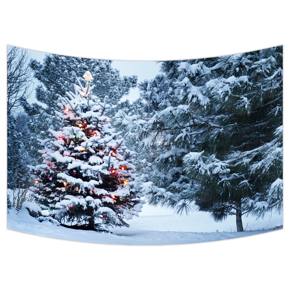 YKCG Snow Covered Christmas Tree Brightly Winter Snowy Scenery Wall Hanging Tapestry Wall Art