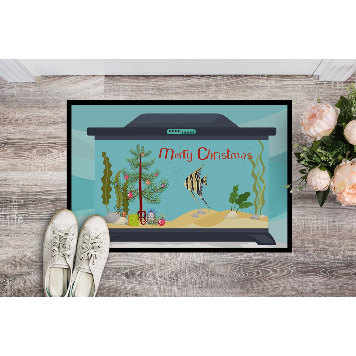 Carolines Treasures CK4504JMAT Angelfish Merry Christmas Door Mat Indoor Rug or Outdoor Welcome Mat 24x36 Doormat  36"L
