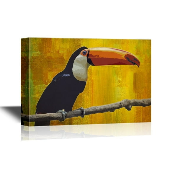 wall26 - Wild Animal Canvas Wall Art - A Toucan Standing on The Tree Branch - Gallery Wrap Modern Home Art | Ready to Hang - 16x24 inches