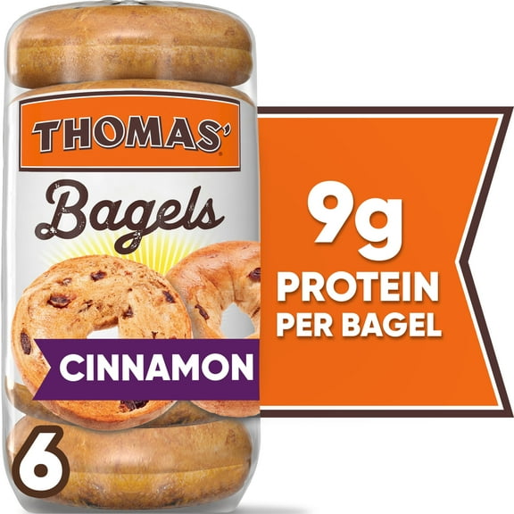Thomas' Cinnamon Raisin Bagels, 6 count, 9g Protein, Kosher Bagels, 20 oz Bag