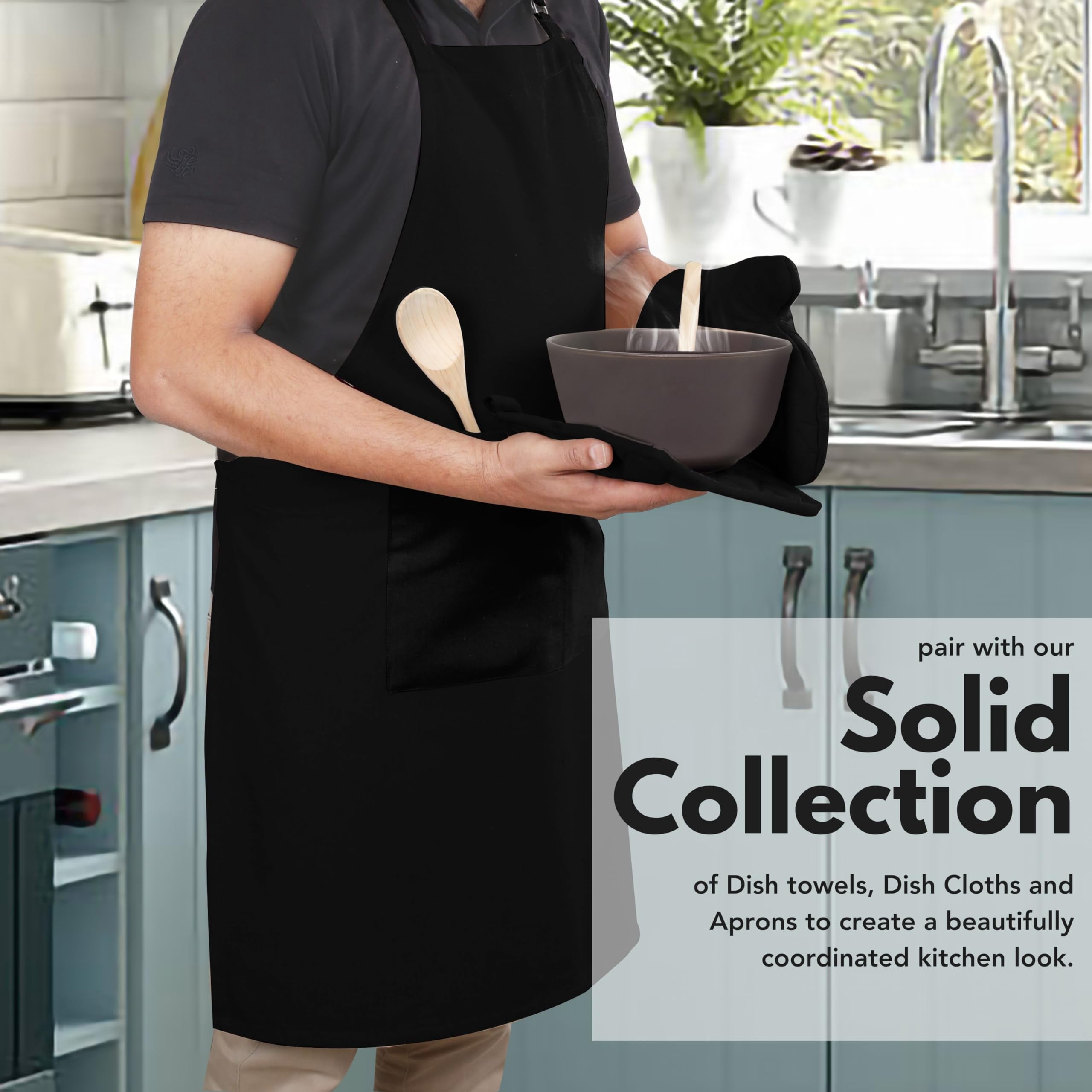 Native Fab 100% Cotton Oven Mitts & Pot Holders for Baking Cooking Hot Pans - 4 Pack - Black