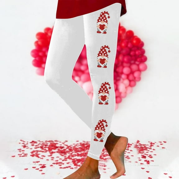EQWLJWE Gnome Valentines Day Leggings for Women Casual Solid Color Butt Lift Pilates Pants High Waist Skinny Running Workout Gym Pants White(S-3Xl)