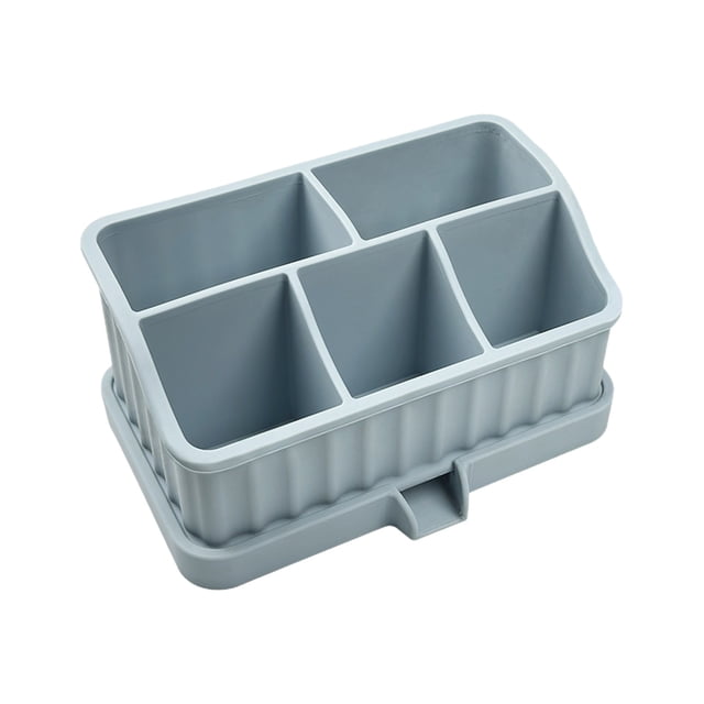 Silicone Bathroom Storage Rack with 6 Compartments and Detachable Drain Tray for Toothbrushes Toothpaste Cosmetics