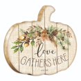 thumbnail image 2 of Penny Lane Publishing 17" Ivory and Brown "Love Gathers Here" Hanging Pumpkin Thanksgiving Wall, 2 of 2