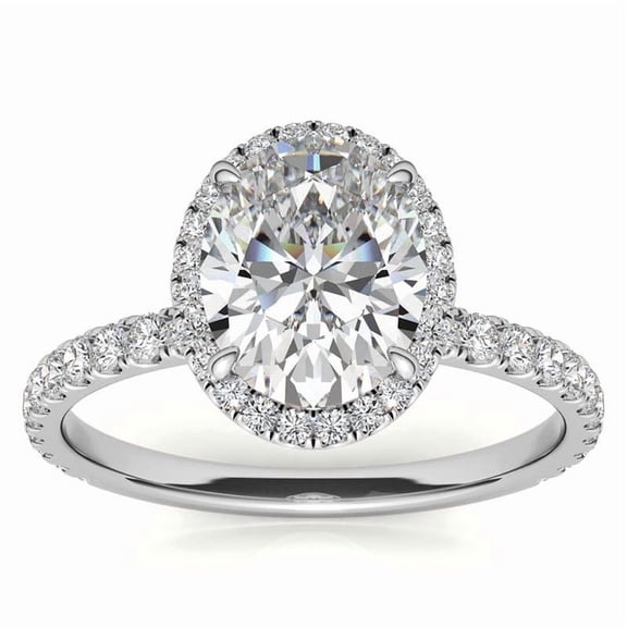 Sparkling Oval Cut Moissanite Ring with Halo Setting for Women in White Gold Finish by Auory