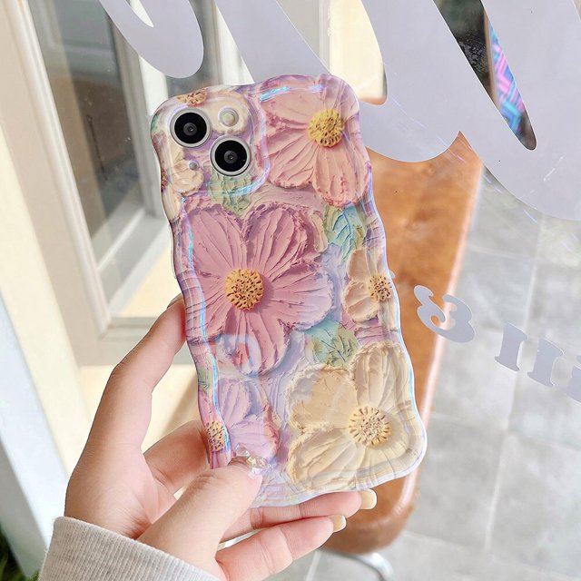 Funda de teléfono de TPU a prueba de golpes para iPhone, carcasa de TPU suave a prueba de golpes de moda con luz azul láser, flores para iPhone 14 13 12 11 Pro Max 14promax 13promax Fivean unisex