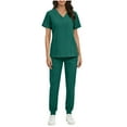 thumbnail image 2 of Minjewel Women's Quick-Dry V-Neck Short Sleeve Scrubs for Women Set with Pockets, Moisture-Wicking Scrub Set for Nurses & Caregivers,Army Green L, 2 of 9