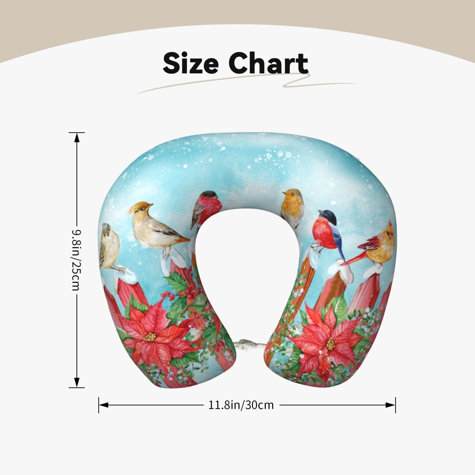 Xecao Winter Birds on the Fence Print Memory Foam Cervical Neck Pillow Versatile U-Shaped Pillows for Home,Office,Camping,Travelling,Soft Washable Cover