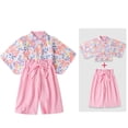 thumbnail image 2 of TZEWGL Floral Print Short Sleeve Shorts Kimono Pajamas Robe Clothes Outfit Sets For Girl Home And Outside Wear For Toddlers size, 2 of 4