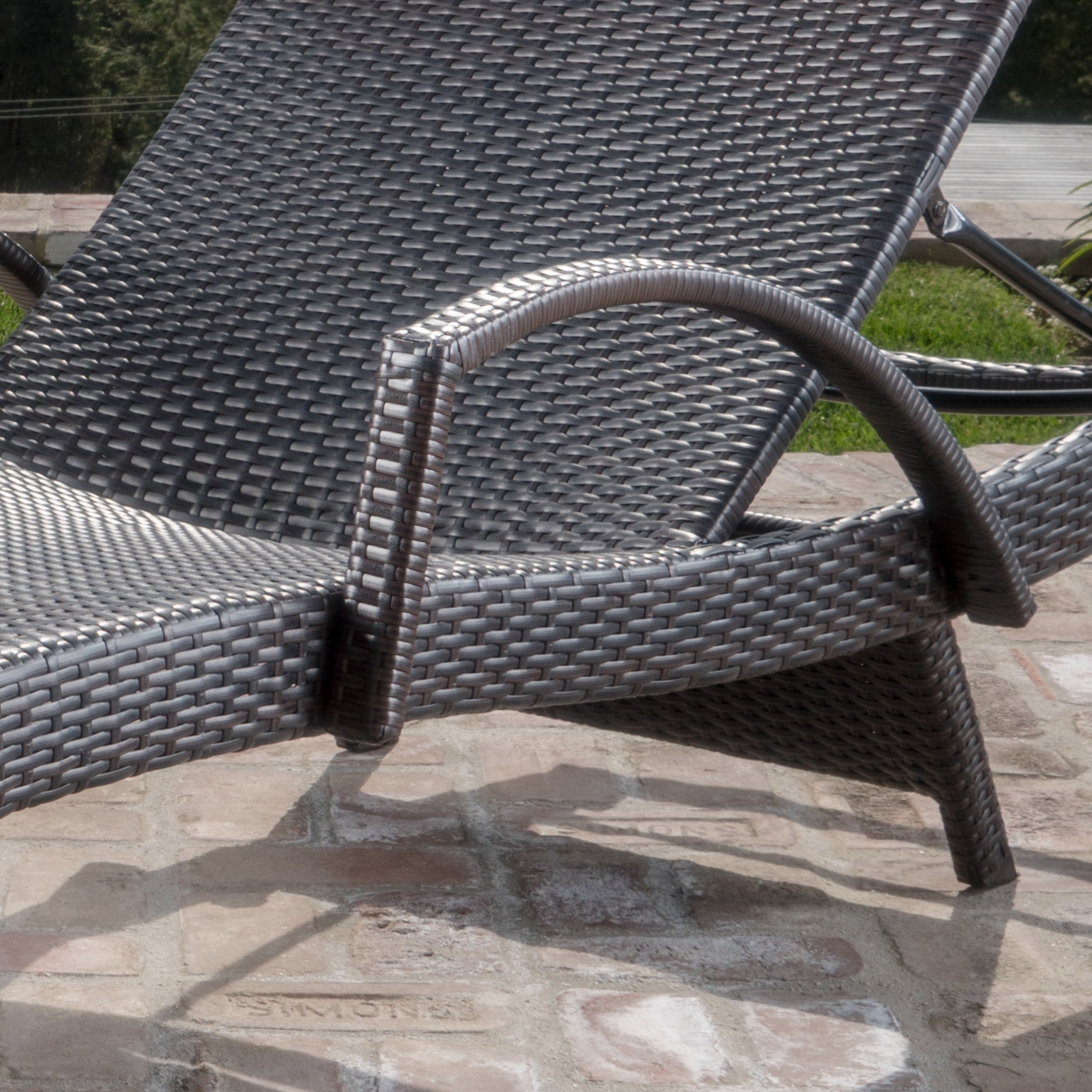 Anthony Outdoor Wicker Adjustable Chaise Lounge with Arms and Cushion, Set of 2, Multibrown, Jungle Green