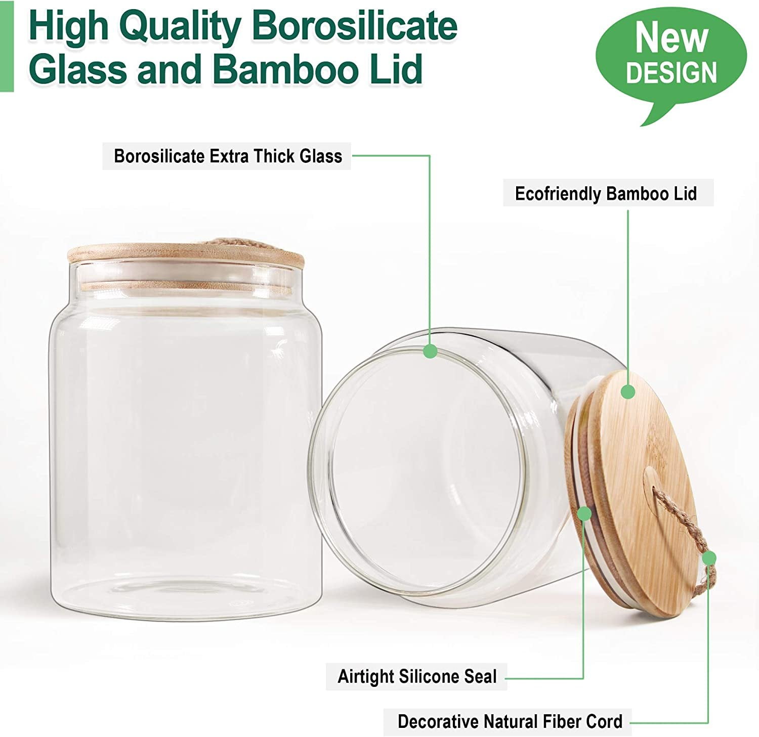 Urban Green Glass Containers with Bamboo Lids (Pack of 4) - Econalu