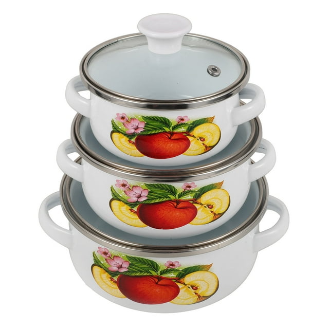 unbranded 3Pcs Multi-use Stewing Pot Enamel White Non-stick Easy to Clean for Home Users