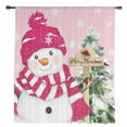 thumbnail image 2 of Pink Christmas Semi Sheer Curtains Drapes for Living Room, Bedroom, French Doors Window 84 Inches Long, Winter Snowman Pine Tree Snowflakes Rod Pocket Chiffon Curtain Drapery Voile Draperies Panel, 2 of 6