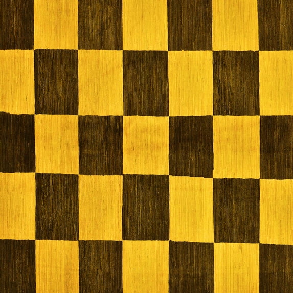 Ahgly Company Machine Washable Indoor Square Checkered Yellow Modern Area Rugs, 6' Square
