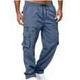thumbnail image 2 of WAENQINLA Men's Elastic Drawstring Waist Straight Leg Cargo Pants Outdoor Hiking Fitness Casual Long Trousers with Multi-Pockets M-3XL, 2 of 9