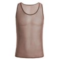 thumbnail image 5 of USNSM Men's See Through Tank Top Sheer Mesh Shiny Crop Top Stretchy Lace Muscle Shirts Solid Color Base Round Neck Sleeveless Top Brown S, 5 of 6