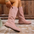 thumbnail image 4 of Willtoo Womens Slouch Mid Calf Boots Low Heel Comfort Casual Boots Vintage Round Toe Fall Winter Booties with Side Zip, 4 of 5