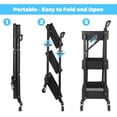thumbnail image 2 of Foldable 3 Tier Metal Utility Rolling Cart, Folding Mobile Multi-Function Storage Trolley Organizer Cart for Home Library Office(Black), 2 of 18