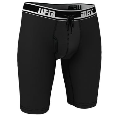 UFM Mens Underwear, 9 Inch Inseam Poly-Spandex Mens Boxer Briefs, Adjustable REG Support Pouch Mens Boxers, 32-34(M) Waist, Black