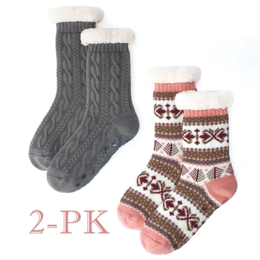 Cozylook 2-Pack Women's Fuzzy Slipper Socks Sherpa Lined, Non-Slip Grippers