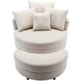 thumbnail image 2 of 360° Swivel Accent Chair with Moon Shape Storage Ottoman, Modern Linen Upholstery Leisure Chair with 4 Pillows, Round Single Sofa for Living Room Bedroom, Creamy White, 2 of 9