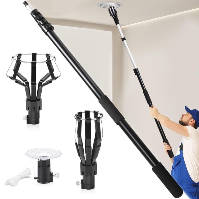 GADFISH 26FT Reach Light Bulb Changer for High Ceilings, 5-20FT Extension Pole, High Ceiling Light Bulb Changer Pole with Baskets and Suction Cup for High Ceilings a