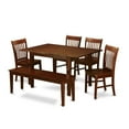 thumbnail image 5 of East West Furniture  6 Piece Dining Room Set- a Kitchen Table and 4 Dining Chairs with a Bench, Mahogany (Chair seat Option) Wood Seat PSNO6C-MAH-W, 5 of 5