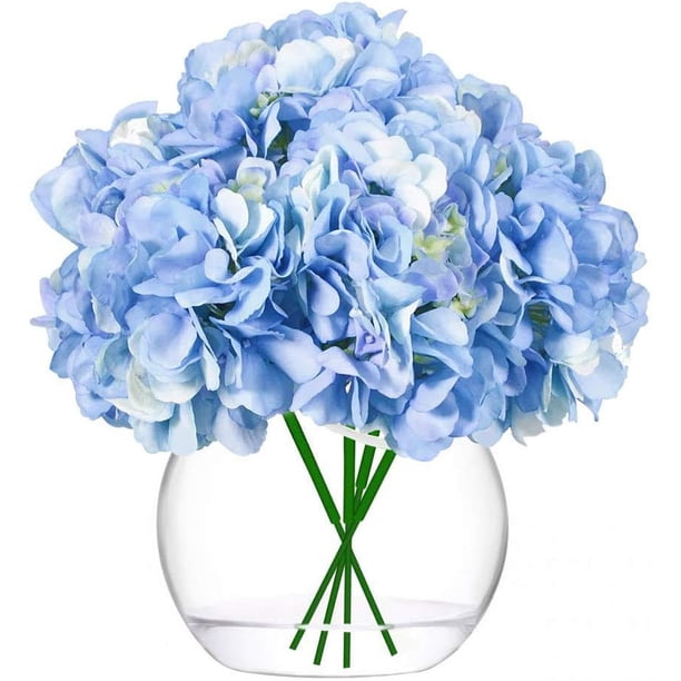 Cabezas de hortensias Artificiales, Flores de imitación de Seda Azul con Tallos Desmontables para la decoración del hogar del Ramo de la Boda