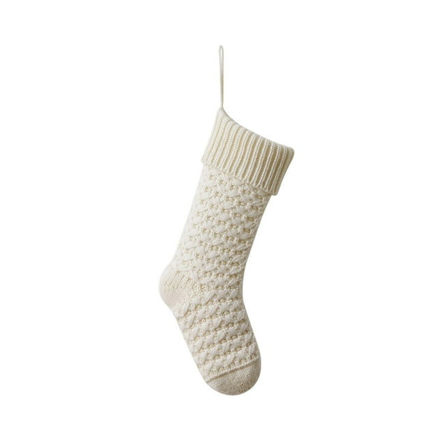 White Christmas Stocking Knitted Design 18.11 Inches Polyester Material Big Xmas Socks For Decoration Storage Gift Bag White Color