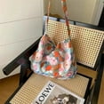 thumbnail image 2 of New Women's Bag, Large Capacity Oil Painting Broken Flower Handbag, Single Shoulder Canvas Crossbody Bag, Student Printed Vintage Artistic Cotton Cloth Bag, 2 of 9