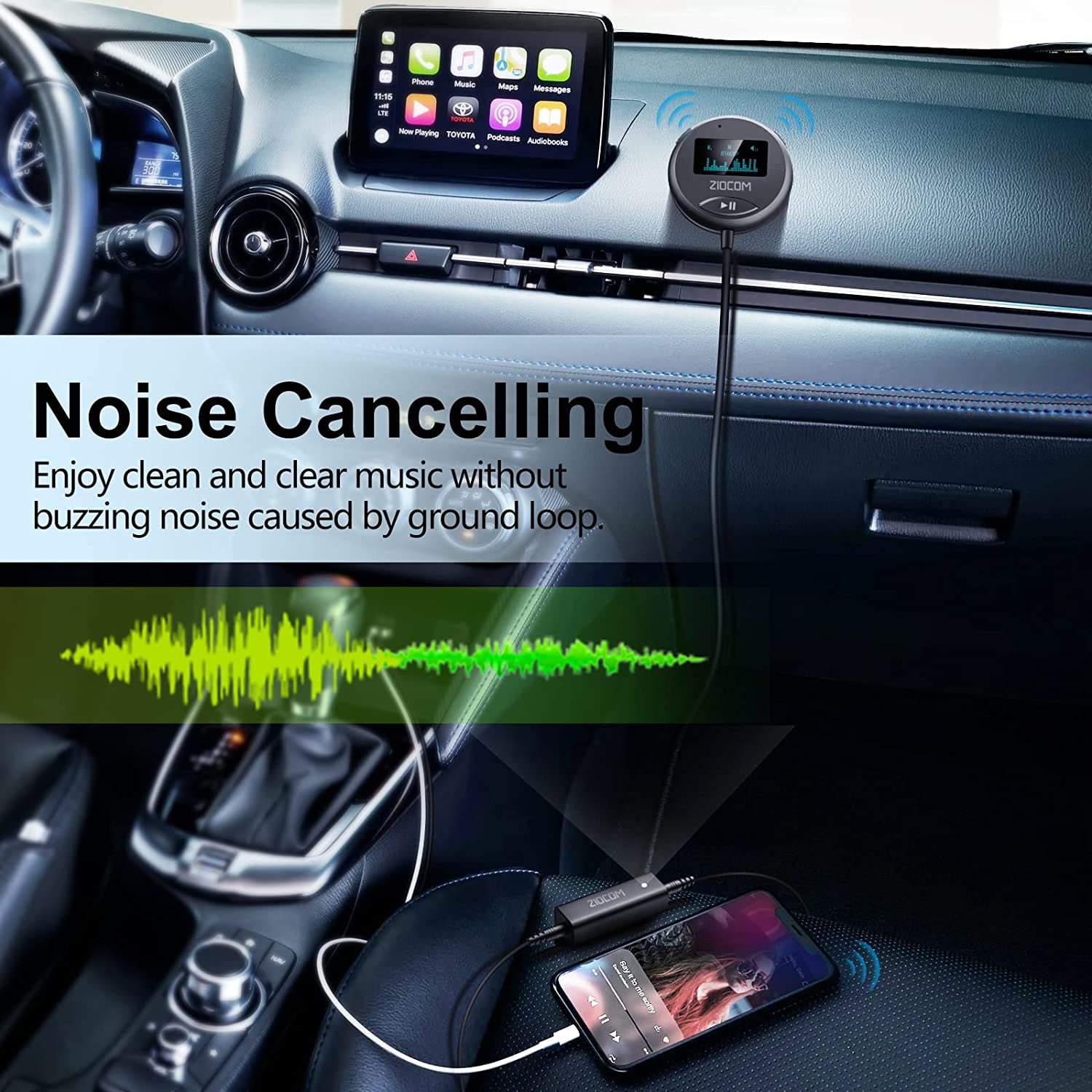 ZIOCOM Bluetooth Car Kit, Bluetooth Car Adapter for Handsfree Talking and  Music Streaming, Bluetooth receiver with LCD Screen and Ground Loop Noise  Isolator for Car and Truck 