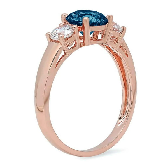 1.5 ct Round Cut Natural London Blue Topaz Three-Stone Engagement Ring for Women in 18K Rose Gold
