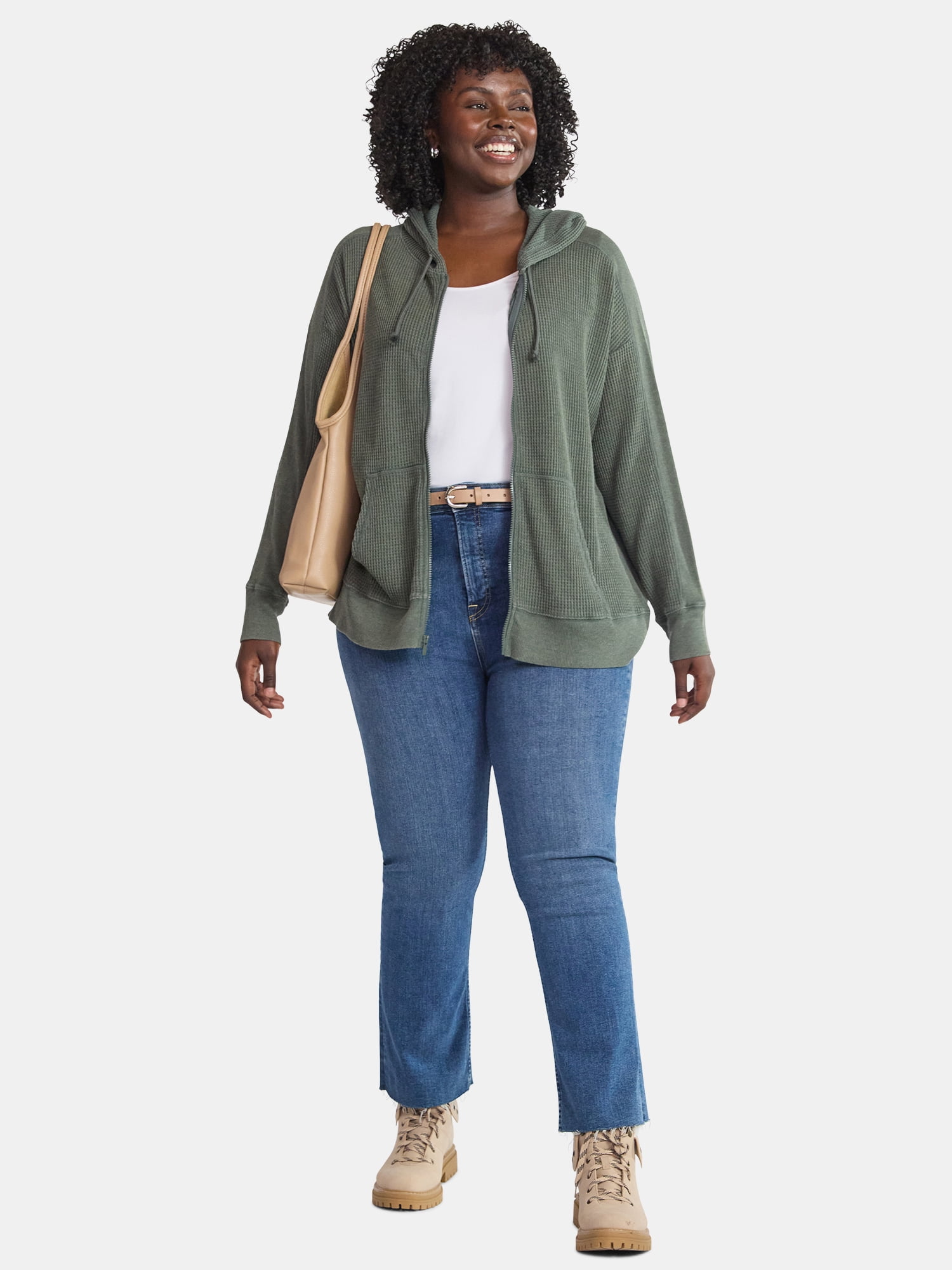 Terra & Sky Women's Plus Waffle Texture Zip Front Hoodie, Sizes 0X-4X