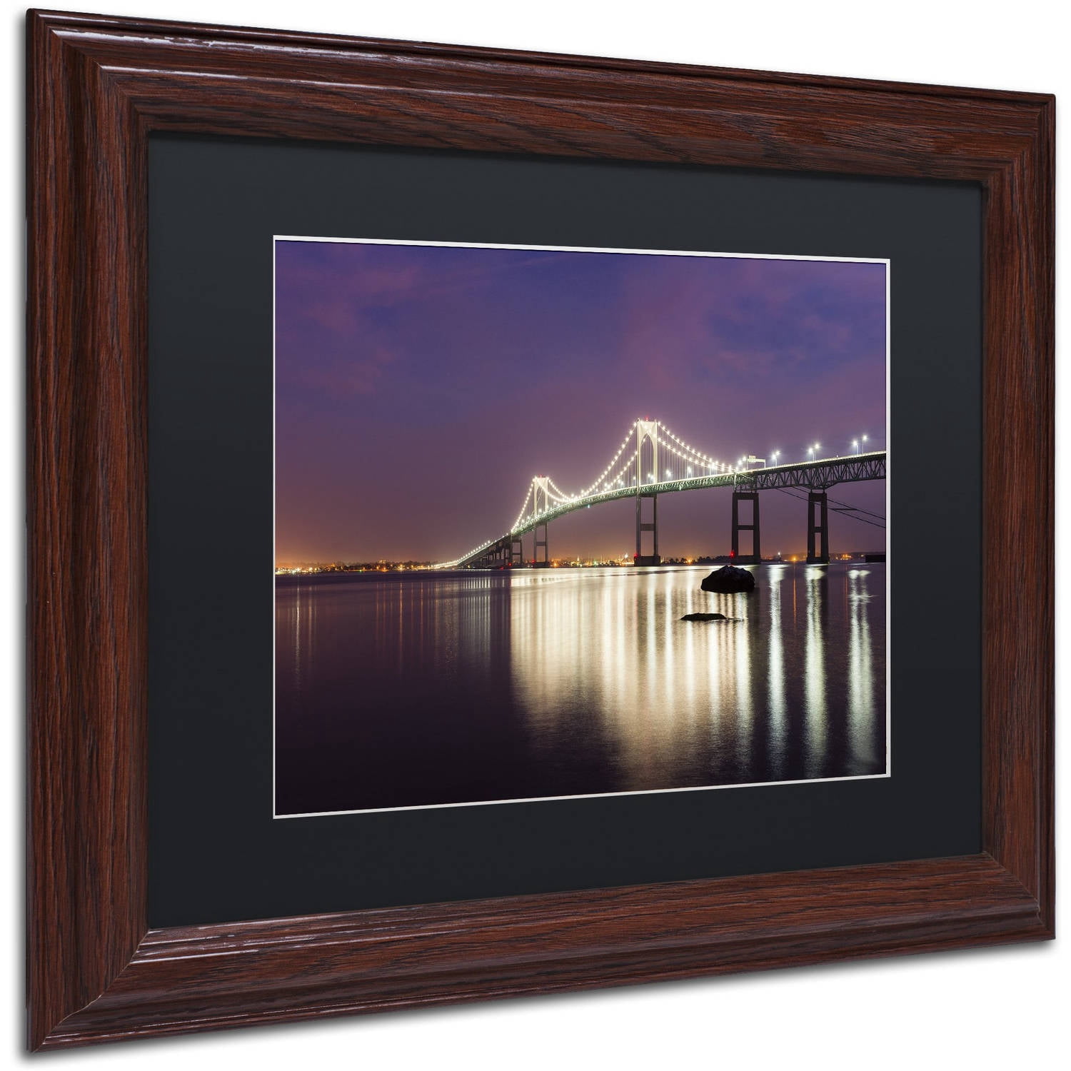 "Newport Bridge Dusk" Canvas Art by Michael Blanchette Photography Black Matte, Wood Frame