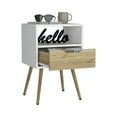 thumbnail image 3 of White & Light Oak Nightstand with Open Shelf & Drawer Elegant Furniture for Your Bedroom, 3 of 7